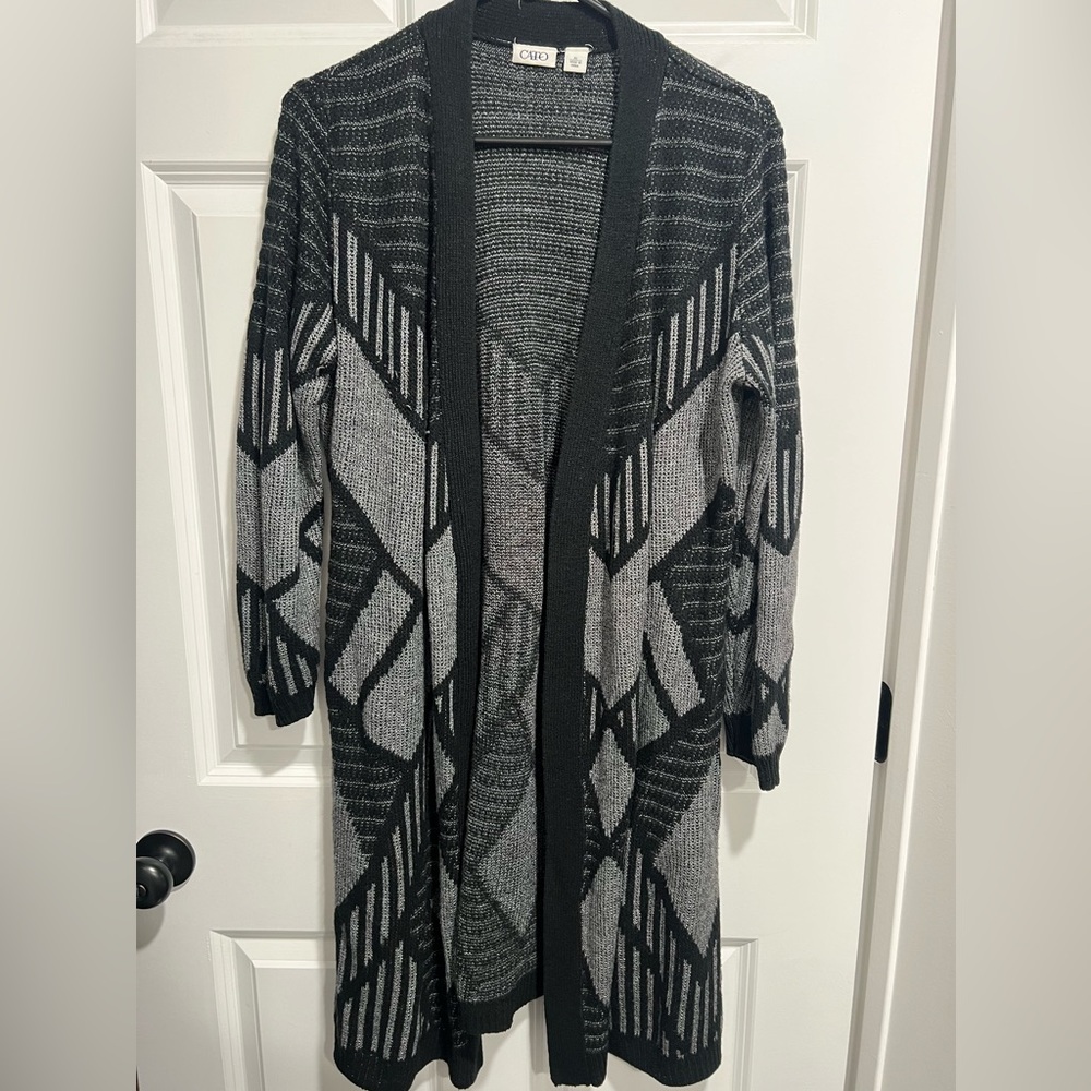 Cato Geometric cardigan duster grey/black/silver XL